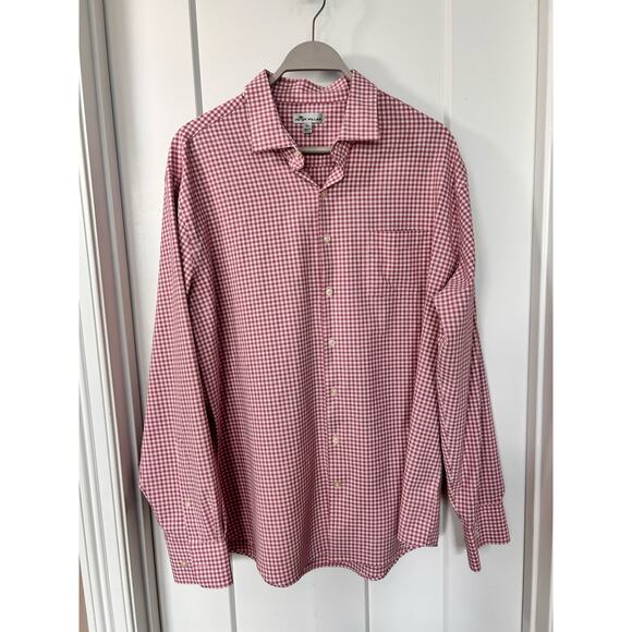 Peter Millar Men's Plaid Button-Up Shirt Long Sleeves Collared Pink White XL - Picture 1 of 10